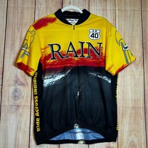 Revi RAIN Ride Across Indiana Cycling Jersey Mens L Yellow US 40 Gorpcore Biking